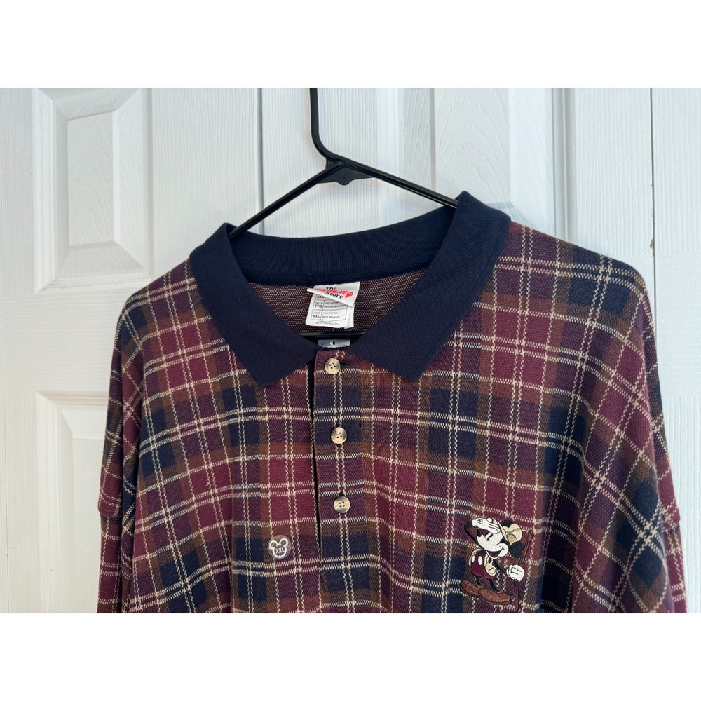 Mickey Mouse‎ The Disney Store Outdoors Polo Shirt Plaid Long Sleeve Men's XXL